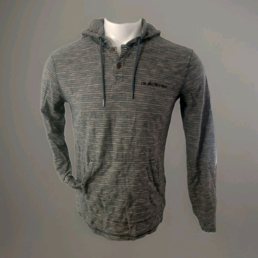 Quicksilver Henley Hoodie Pullover Men's Sz S Surf Skate Beach 100% Cotton